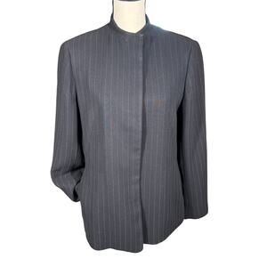 Anne Klein Black Blazer Womens 14 Pinstripe Collarless Button Flat Front Pockets